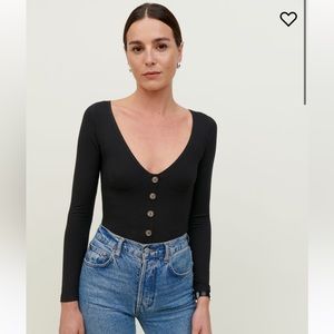 Reformation Virgil Knit Top | black long sleeve button front top